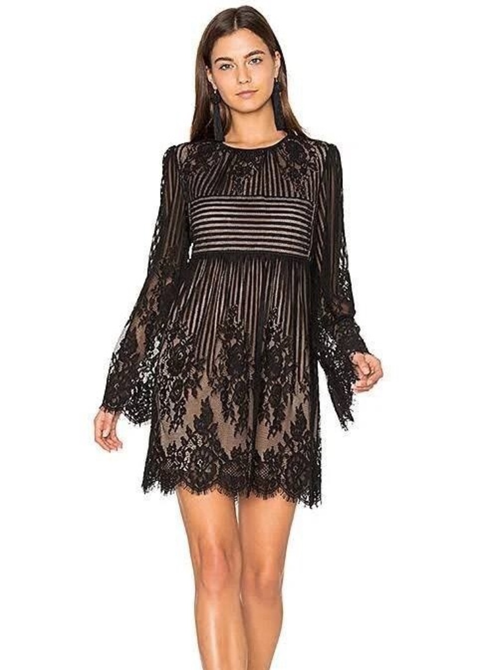 BCBGMaxAzria Luann Long Sleeve Lace Babydoll Dress
